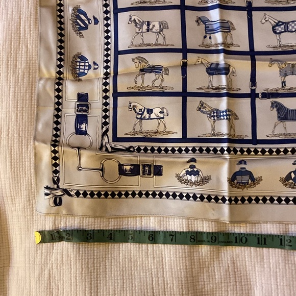 Wathne HORSES AND TACK EQUESTRIAN Silk Scarf BLUE AND GREY - Picture 2 of 4